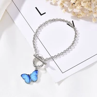 blue butterfly bracelets pendant wide geometric chain bracelet for women 2020 punk street link armband girl party lovers jewelry