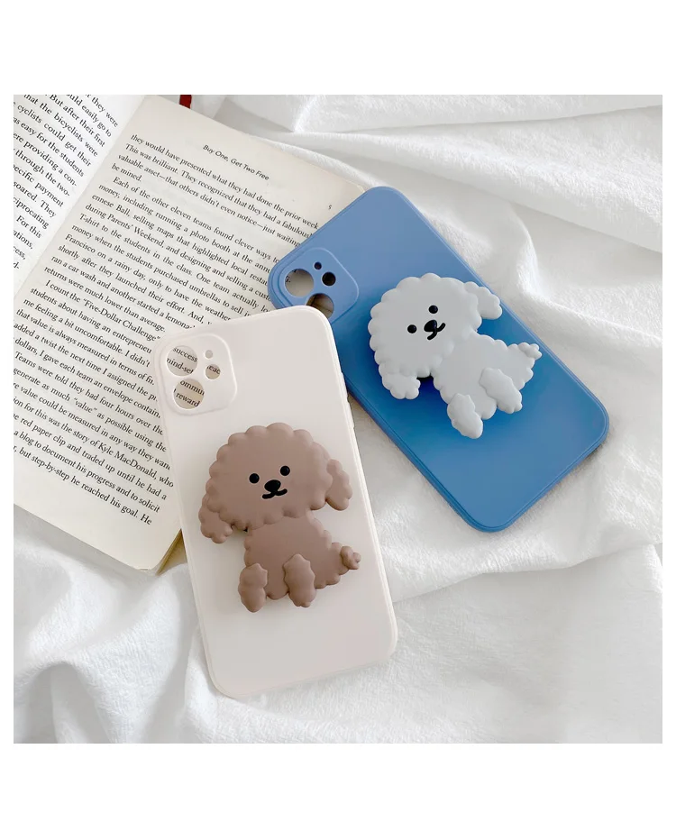 

Cute Teddy dog Bracket Phone Case For iPhone SE2 11Pro Max X XS Max XR Cute cartoon Soft Silicone Cover For iPhone 7 8 Plus Case