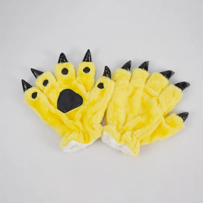 yellow Кугуруми животных перчатки лапы динозавр кигуруми кингуруми медведь кошка коготь на палец зима ветрозащитный Теплый Забавный милый пушистый Хэллоуин Вечерние - Цвет: yellow
