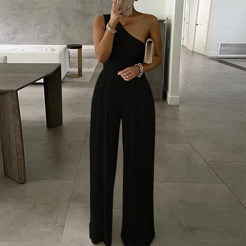

Elegant Office Lady Wide Leg Jumpsuit Sexy Off Shoulder Women Rompers Bodysuit Summer Fashion Solid Color Overalls Playsuits
