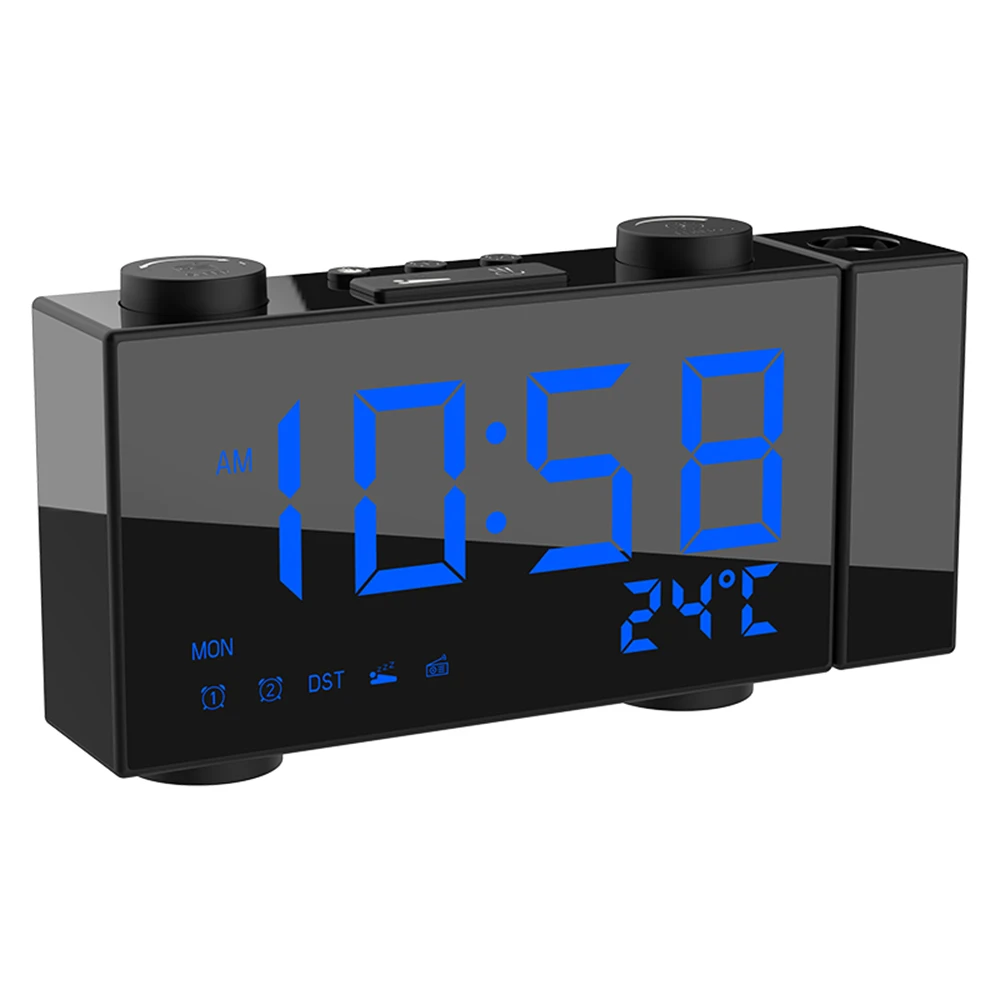 blue light Digital Alarm Clock FM Projection Radio Alarm Clock with Snooze Thermometer Table Clock USB/Batterys Powers Supplys LEDs Alarm - Цвет: blue light