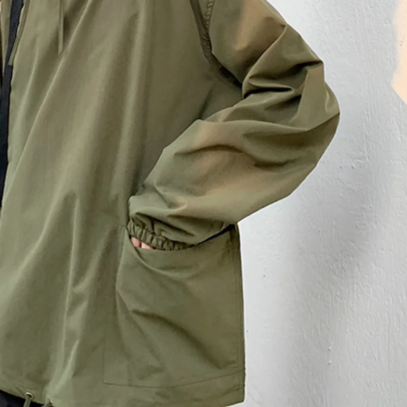 

Men Cargo Jackets Solid Simple Hooded Outwear Male Loose Drawstring All-match Personal Ins Chic Casual Pockets Korean Style New