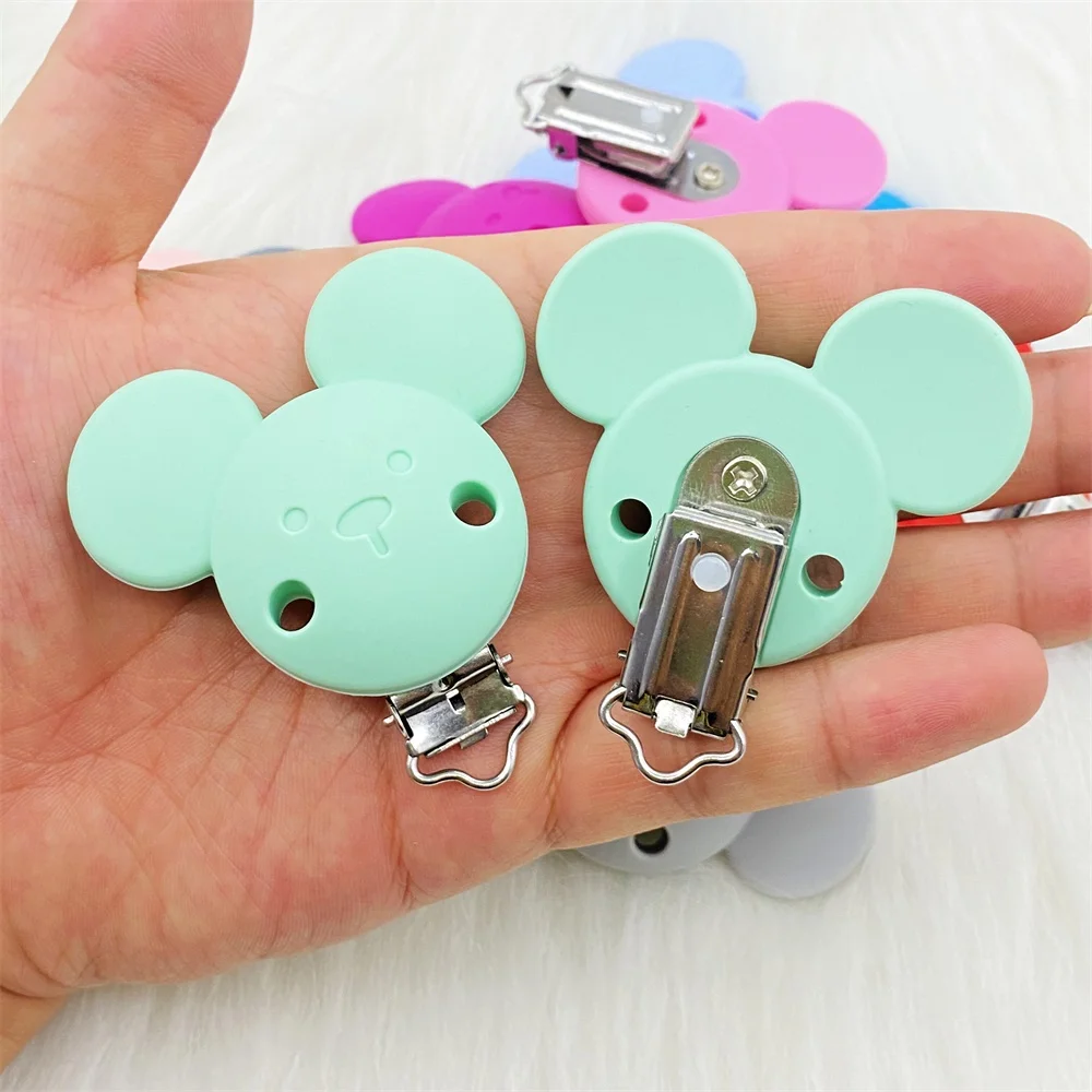 

10Pcs Baby Silicone Mickey Pacifier Clip Hardware Duckbill Clip Wooden Clip Baby Pacifier
