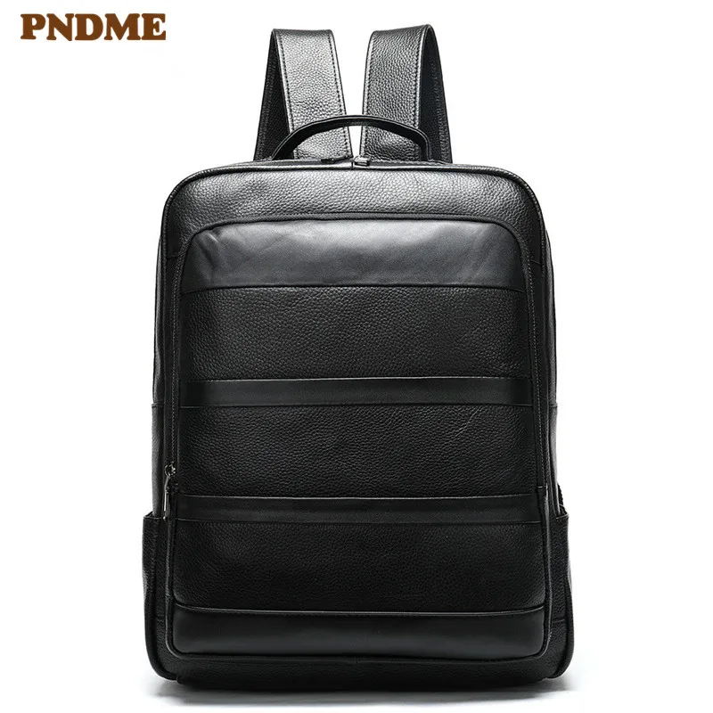 Повседневный простой мужской рюкзак из натуральной кожи большой вместимости