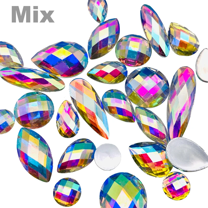 

100PCS Multiple Shape AB Clear Resin Rhinestone Flatback Gems Strass Crystal Stones For Dress Crafts Decorations