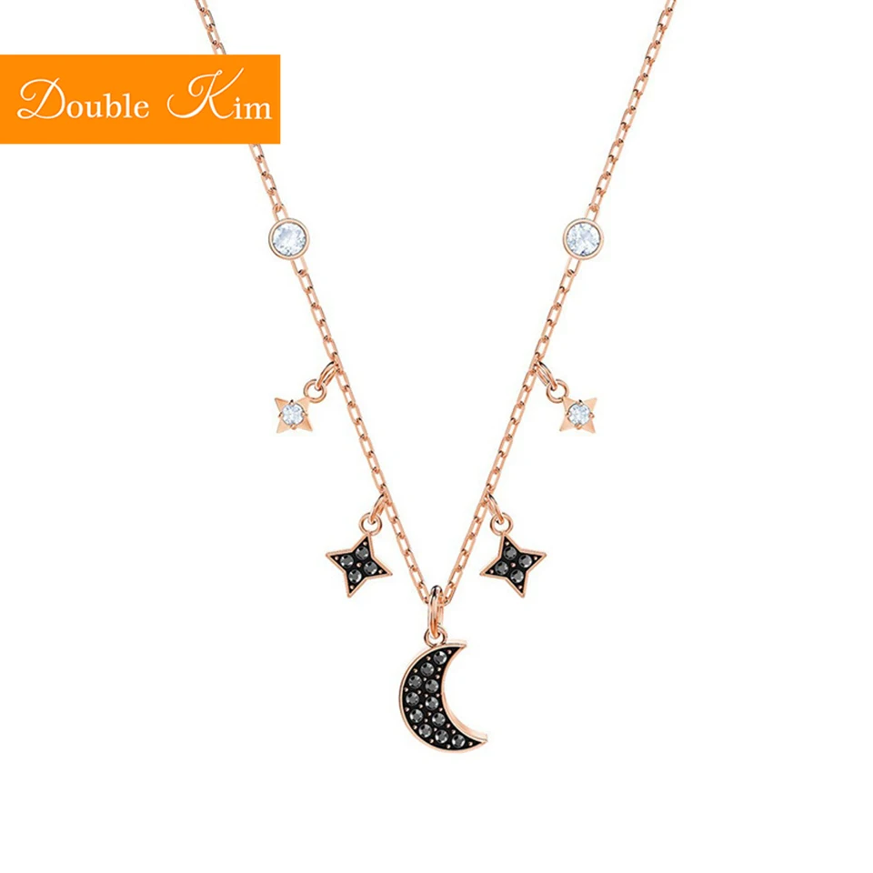 

Star Moon Zircon Pendant Necklace Titanium Stainless Steel Material Inlaid Zircon Chain Necklaces Fashion Trendy Women Jewelry