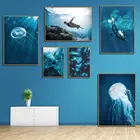 Морской пейзаж, подводный мир, плакат для дайвинга, дельфин, медуза, черепаха, настенная живопись на холсте, скандинавские плакаты и искусства