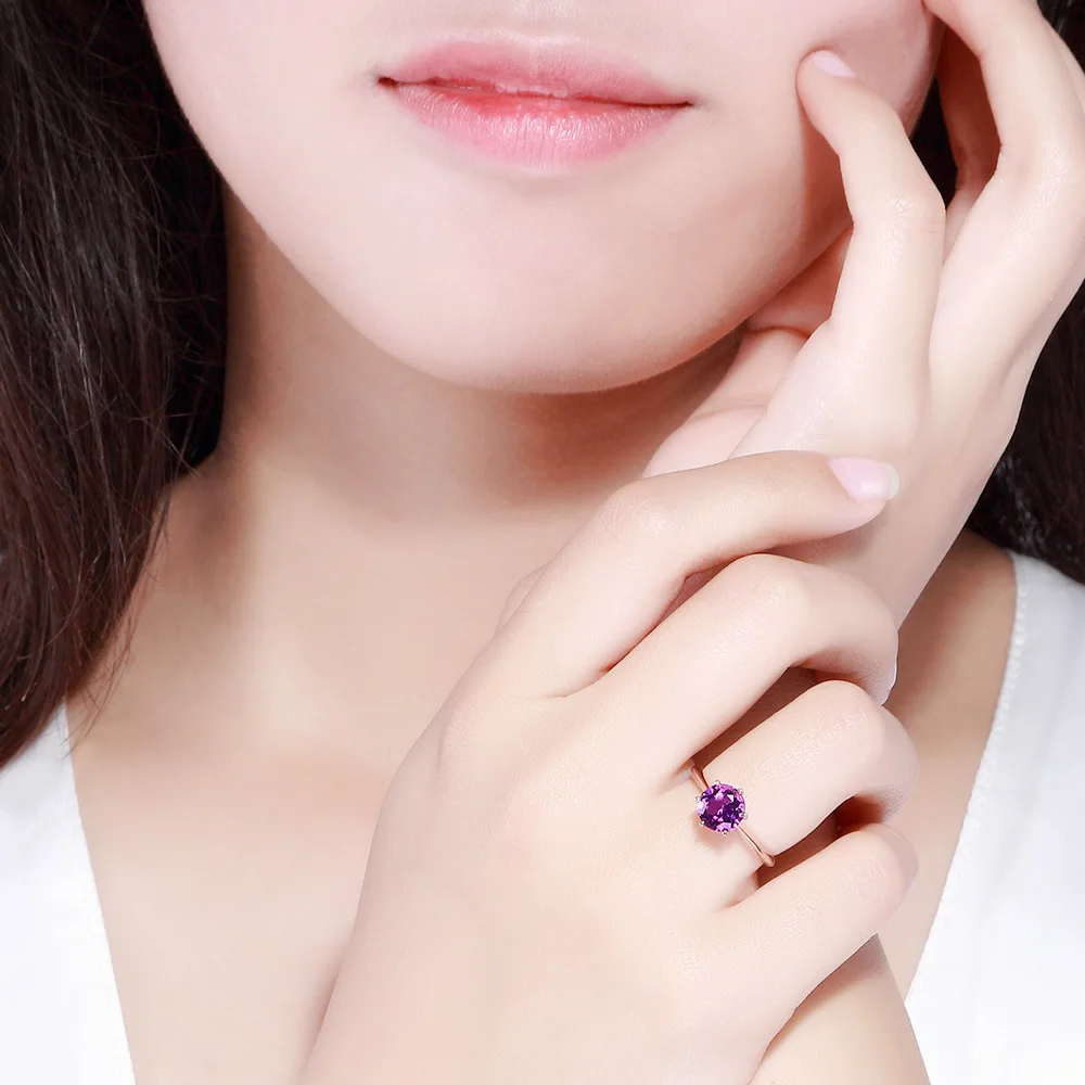 

New Fashion Natural Garnet Stone Amethyst Simple Rose Gold Red/Purple Crystal Rings for Women Engagement Wedding Gift Jewelry