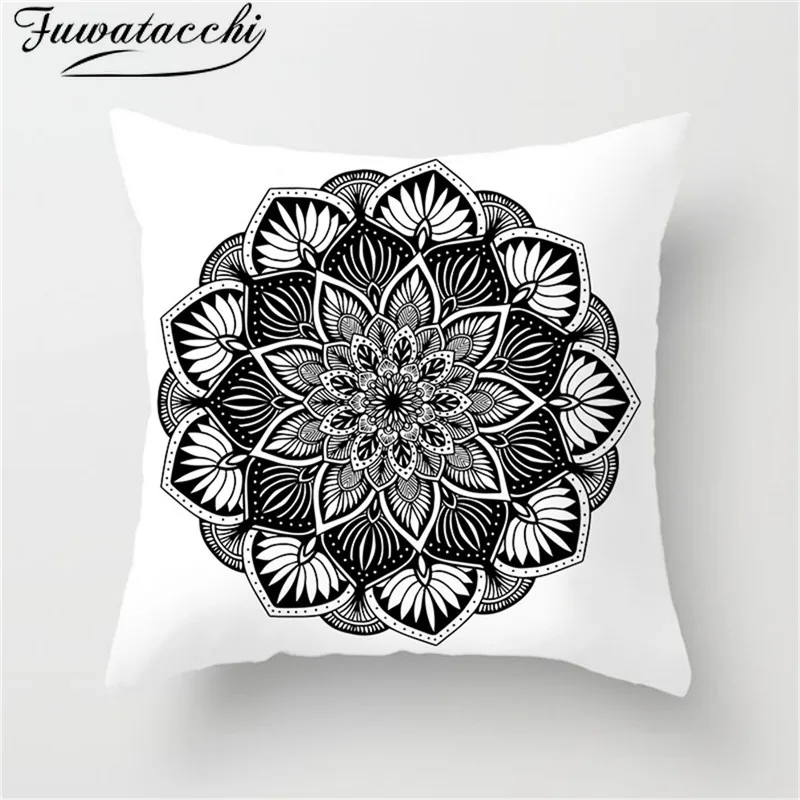 Чехол для подушки Fuwatacchi в скандинавском стиле с рисунком мандалы черно белый