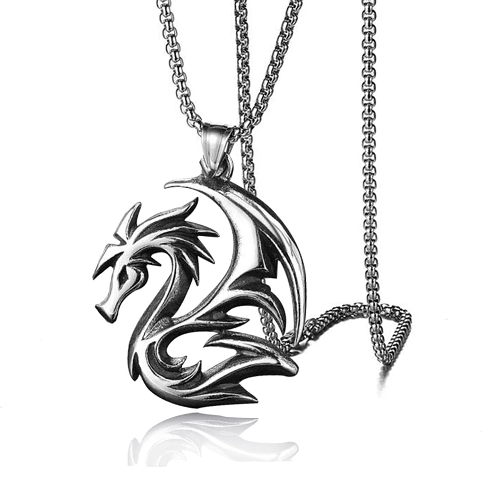 

Ожерелье с подвеской в виде летающего дракона из античного серебряного сплава для мужчин, модная подвеска, Подарочная бижутерия, 10 шт.