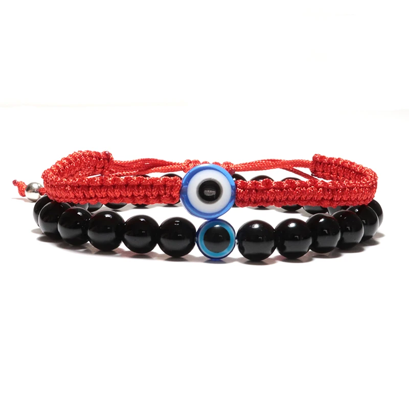 Noter 2 шт. браслет ручной работы Плетеный Красный Braslet натуральный обсидиан Braclet Камень Сглаза бразильские Парные браслеты Joyas