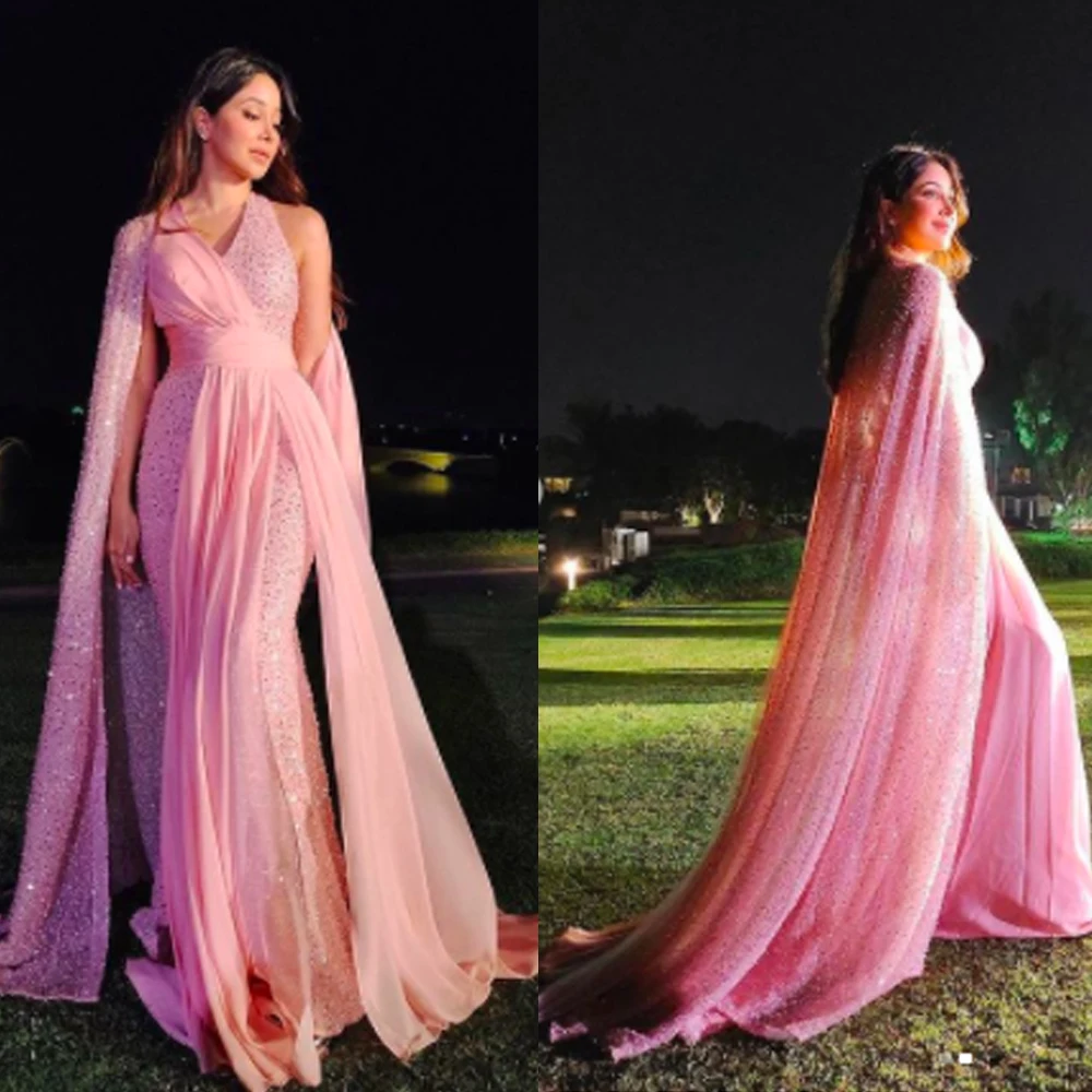 

new arrival prom dresses pink v neck pleats sequins chiffon floor length long evening dresses gowns
