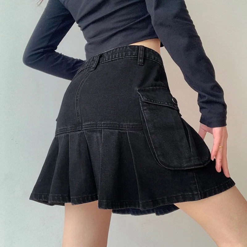 

WENYUJH Harajuku Punk Y2K Denim Mini Pleated Skirt Ladies Summer High Waist Jeans Shorts Skirts 90s Women Ruffles Fashion Korean