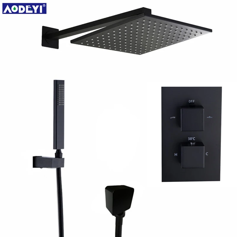 Черный латунный термостатический смеситель Набор смесителей для ванной комнаты