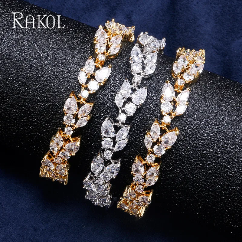 RAKOL Роскошные браслеты Шарм проложили кубический циркон розовое золото цвет браслет для невесты для женщин огранки Кристалл бренд ювелирных изделий