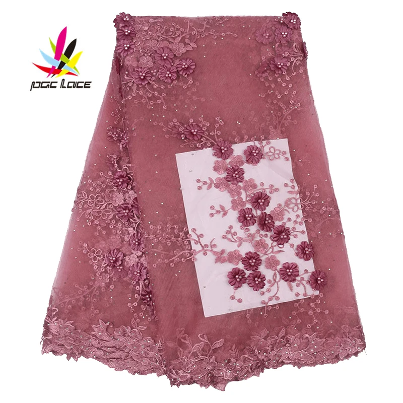 Ткань с вышивкой 3D цветочное Жемчужное Кружево нигерийские Свадебные бусины