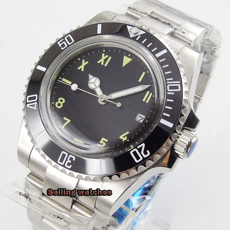 

new arrive 40mm Bliger black dial stainless steel strap date automatic mens watch