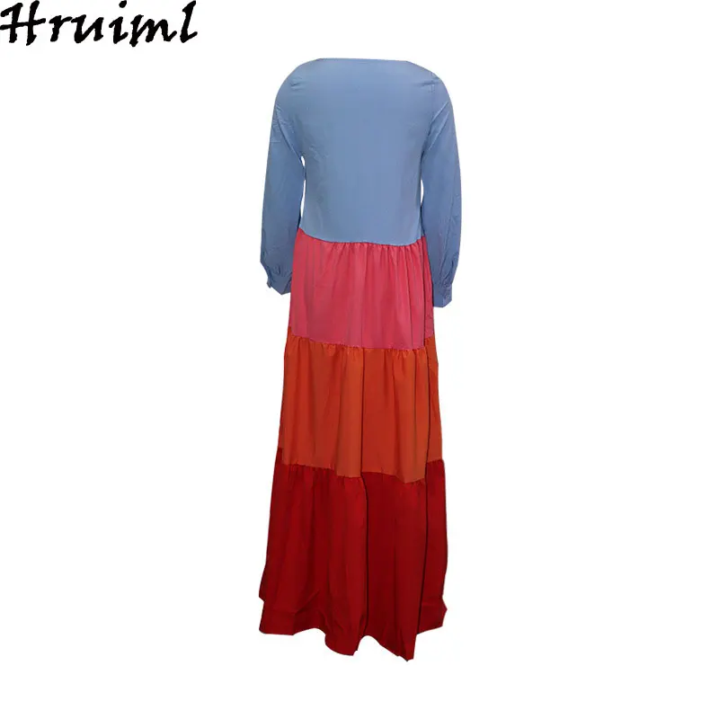 

Fashion Boho Dress Loose Casual Party Elegant Women Dresses Fall 2020 Long Sleeve Floor-Length Colorful Patchwork Kleider Damen