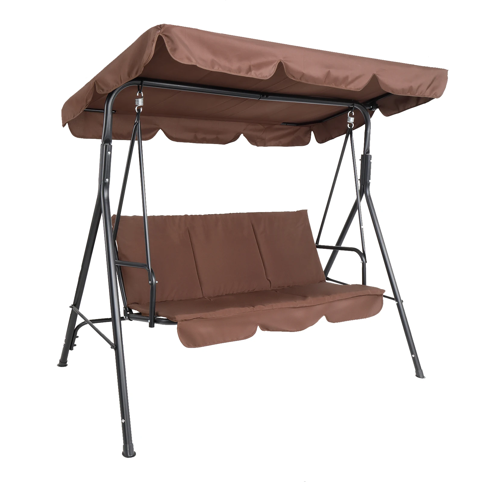 

170x110x153CM 3-Person Sunshade Swing Iron Swing Chair With Canopy and Cushion 250kg Load-Bearing Brown[US-Stock]