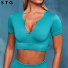 Бесшовный укороченный топ с коротким рукавом, рубашки для йоги на молнии, женские топы для бега и тренировок, спортивная одежда для спортзала, спортивная одежда