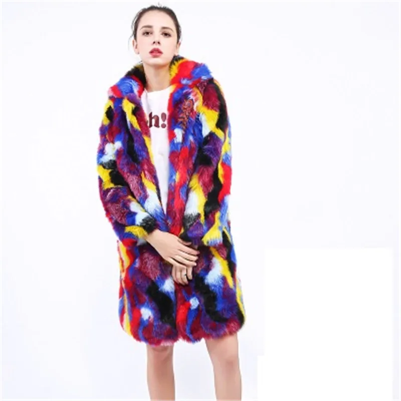 Женское пальто из искусственного меха теплое в стиле хип-хоп Длинная ветровка