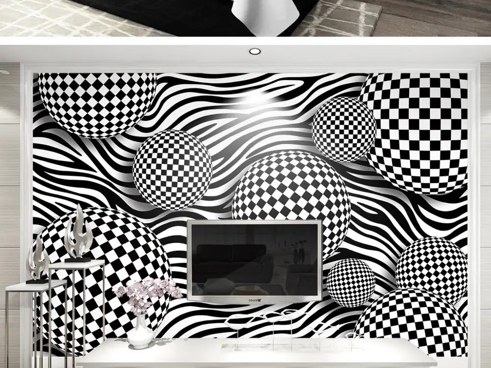 

New Custom 3D Large Mural Wallpaper zebra pattern sphere abstract creative space children's room TV Background living Bedroom