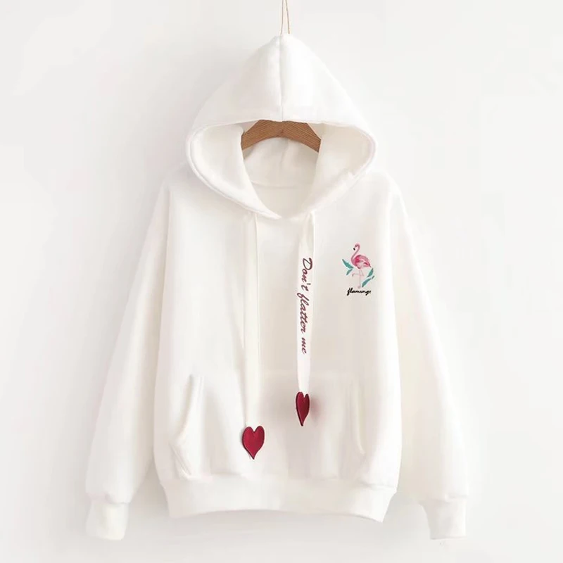 Winter Embroidery Womens Hoodies Preppy Crane Autumn Causal Sweatshirts Long Sleeve Pullover Tops JS25 | Женская одежда