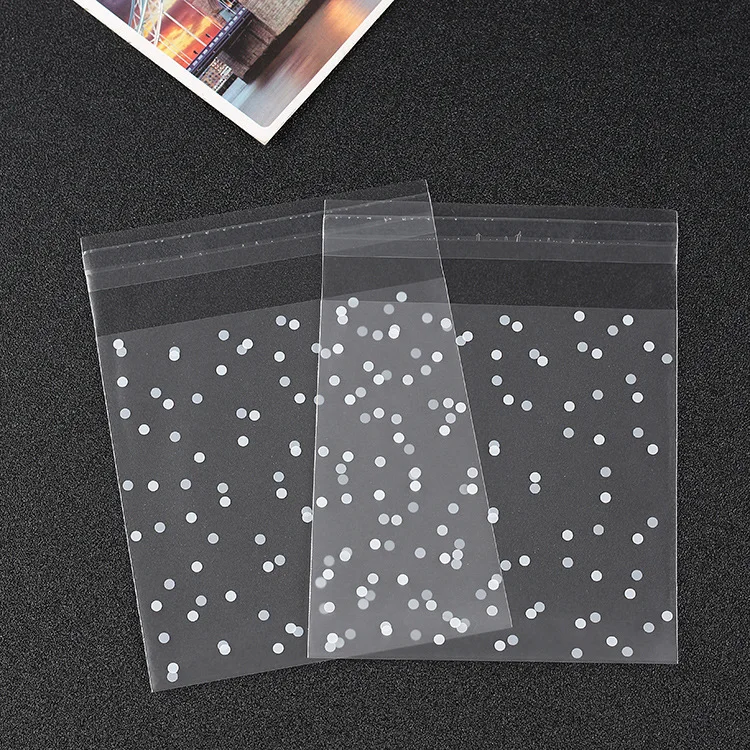 

White Polka Dot Frosted Self-adhesive Bag Gift Jewelry Packaging Bag Baking Snowflake Crisp Candy Biscuit Bag 100 Pcs/pack