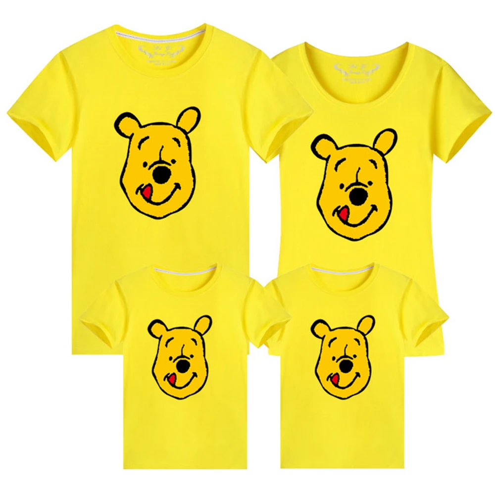 

Summer Parent-child Color Tshirt Winnie The Pooh Cartoons Print Streetwear Base Loose T-Shirt Children Tees Clothes Kawaii