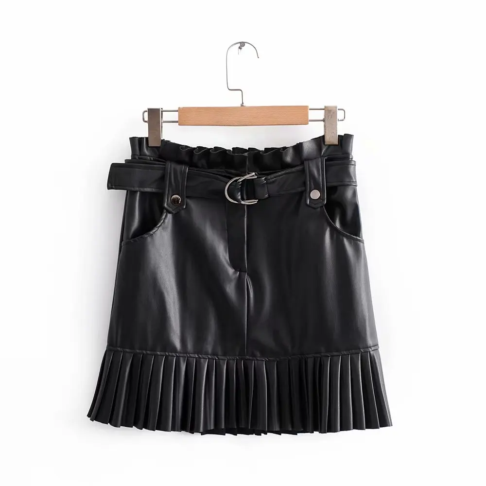 2019 стильное шикарное мини-платье из искусственной кожи с поясом Za Модные женские