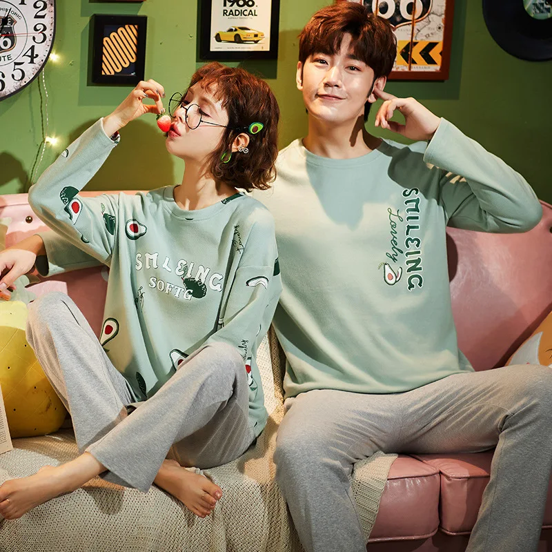 

Casual Keep Warm Mujer Pyjamas Home Suit Autumn Winter Couple Pyjamas Cotton Pajamas Set Women Cute Cartoon Cows Print Sleepwear