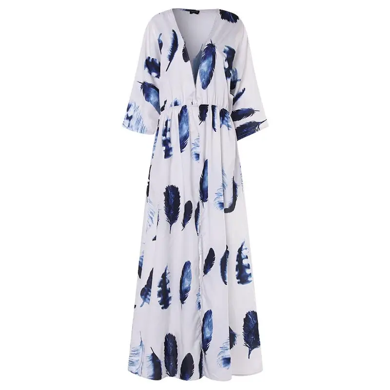 Miyouj сексуальное пляжное платье с глубоким v-образным вырезом, закрывающее средний рукав, макси платье, женский купальный костюм, Летнее Длинное пляжное платье размера плюс, пляжная одежда