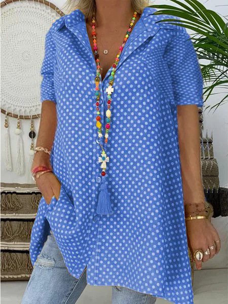 

European and American-Style 2019 Spring-Summer New Hot Hot Selling Polkadot Short Sleeved Printed Plus-sized Shirt