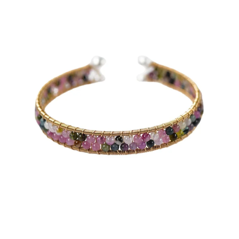 

Women Cuff Bangle With Tourmaline Bead Wrapping For Women Handmade DIY Natural Stone Bracelet Bangles Jewelry Accessories