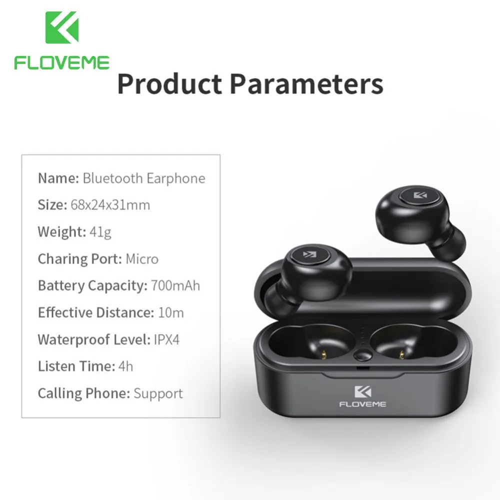 FLOVEME Mini TWS5.0 Bluetooth Беспроводные наушники спортивные наушники гарнитура 3D стерео звук наушники микро зарядная коробка