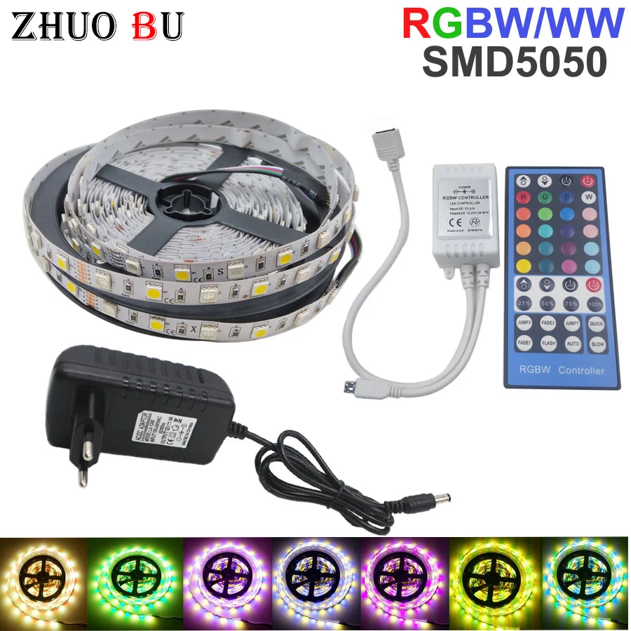 Цветная (RGB W/WW Светодиодные ленты светильник SMD 5 м 5050 Гибкая лампа Тира лента диод