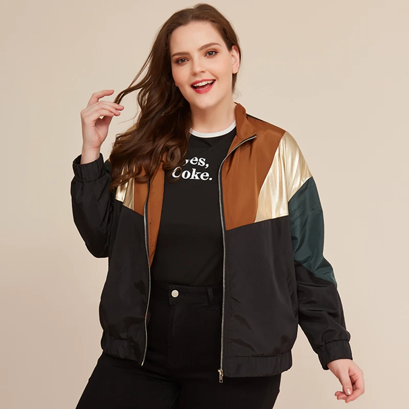 Женская куртка контрастных цветов Siskakia повседневная черная с прострочкой пальто