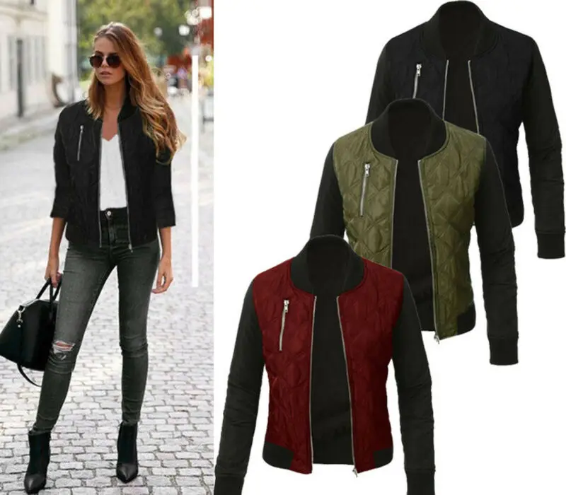 

Women Lady 100 Cotton Jacket Flight Coat Zip Up Biker Casual Tops Clothes S-3XL