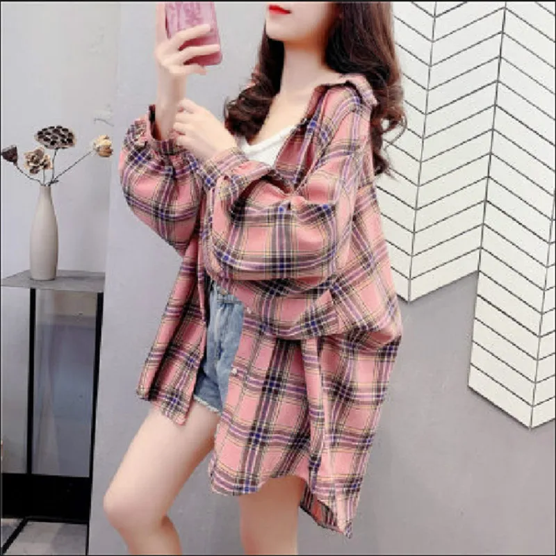 

Весна-Осень 2022 хлопковая рубашка с длинным рукавом для девочек рубашка с длинным рукавом для студентов Свободный Топ средней длины модное п...