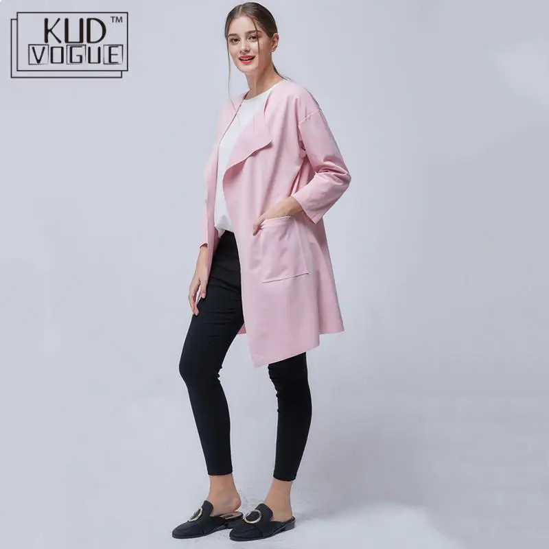 Женская ветровка 2018 розовый черный длинный Тренч воротник карман Офисная Леди