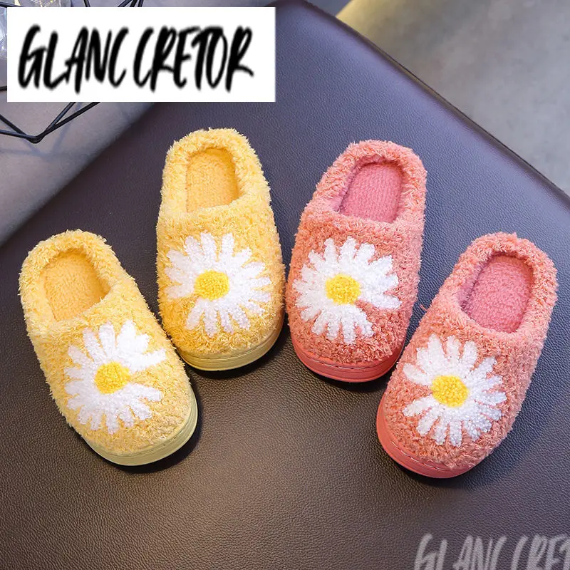 

Non-Slip Warm Fluffy Slippers Kids Home Indoor Furry Shoes Casual Boys Girls Shoes Daisy Cotton Children Slippers Autumn Winter