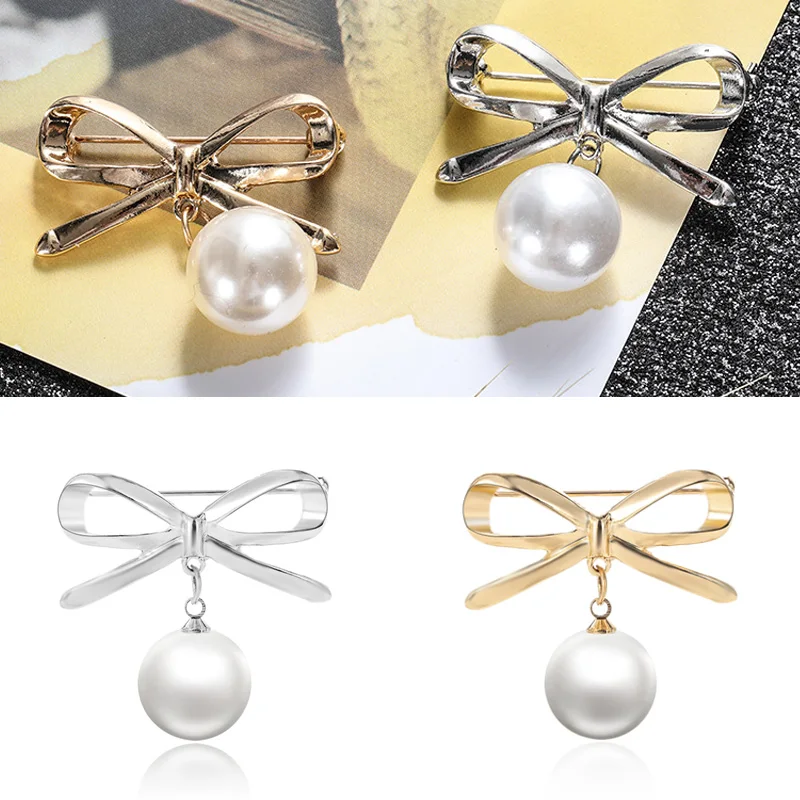 Hot Sale 2019 Korean Silver Color Pearl Bead Brooches For Women Cardigan Scarf Bow Fixed Anti Wearing Buckle Enamel Pin Jewelry | Украшения