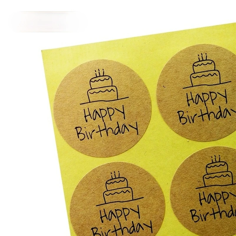 

500Pcs/lot Happy Birthday Round Seal Sticker Kraft Paper Adhesive Stickers For Homemade Bakery & Gift Packaging Scrapbooking
