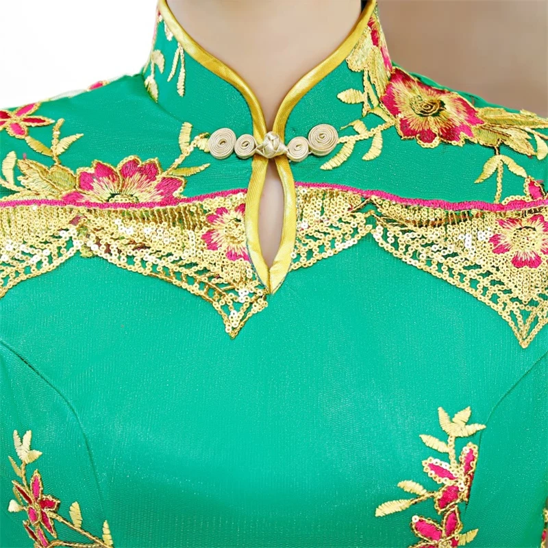 

Party Cheongsam Chinese Traditional Style Womens green Slim Qipao Evening Dress Sexy charming Robe Retro china dress