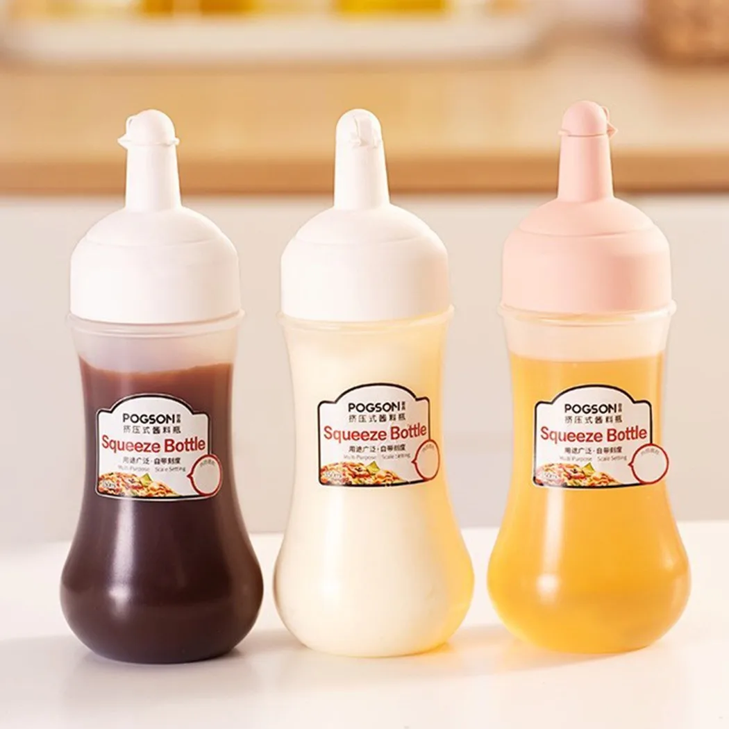 

350ML Plastic Squeeze Bottle With Scale Ketchup Salad Sauce Dispenser Bottle With Cap Kitchen Gadget Tool