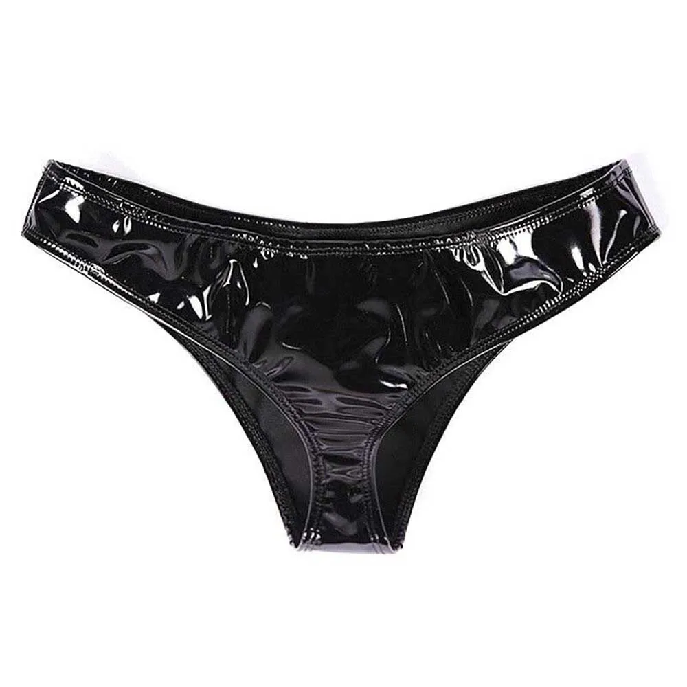 

Sexy Women Panty Lingerie Wet Look Faux Leather Slink Shiny Low Rise Mini Sissy Thongs Briefs Underwear