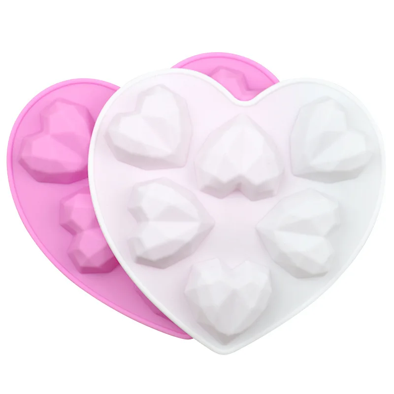 

6 Hole Diamond Heart Shape silicone cake mold , soap mould candle mold reused