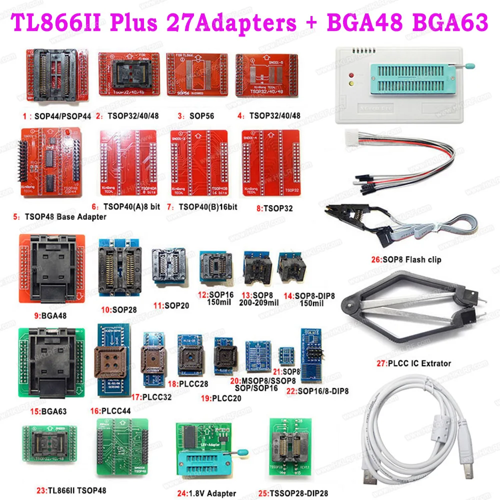 Универсальный программатор Bios Minipro TL866II PLUS + 27 элементов IC BGA48 BGA63 адаптеры лучше