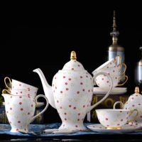 15 pcs high quality luxury flower design decal gold line bone china tea set coffee set for afternoon tea