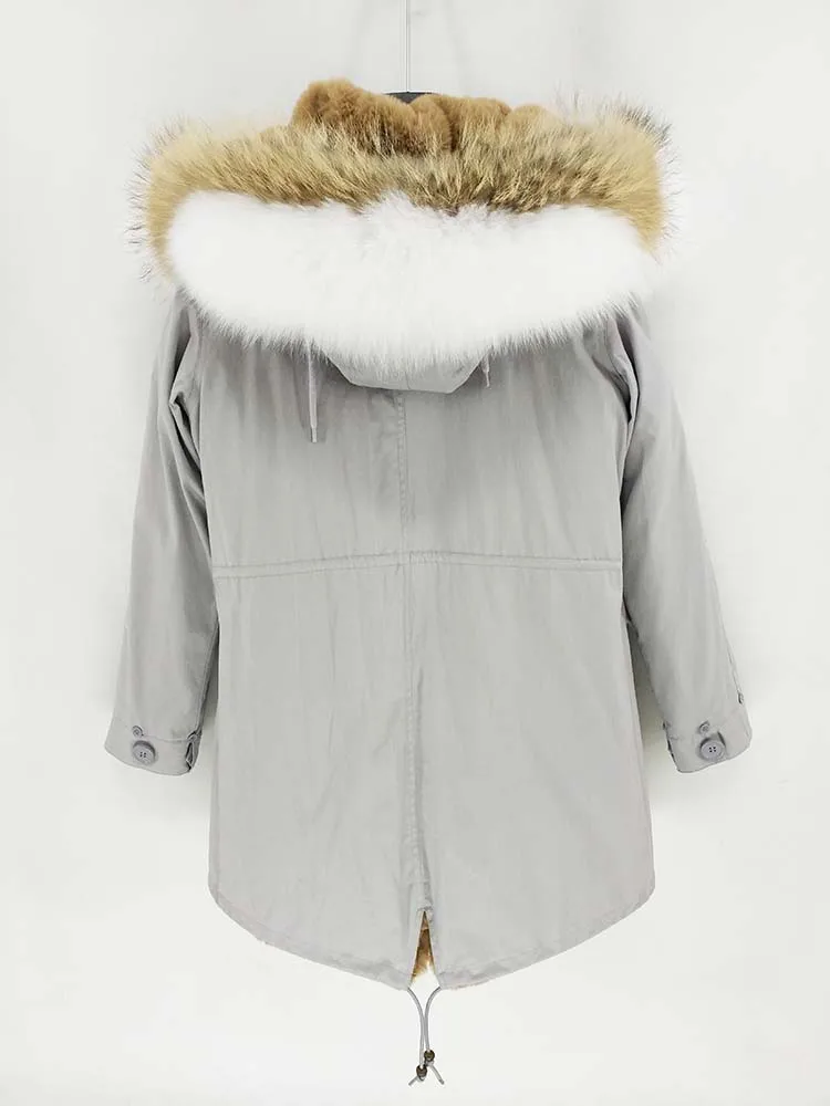 Женское теплое пальто с мехом енота длинная парка капюшоном и воротником из